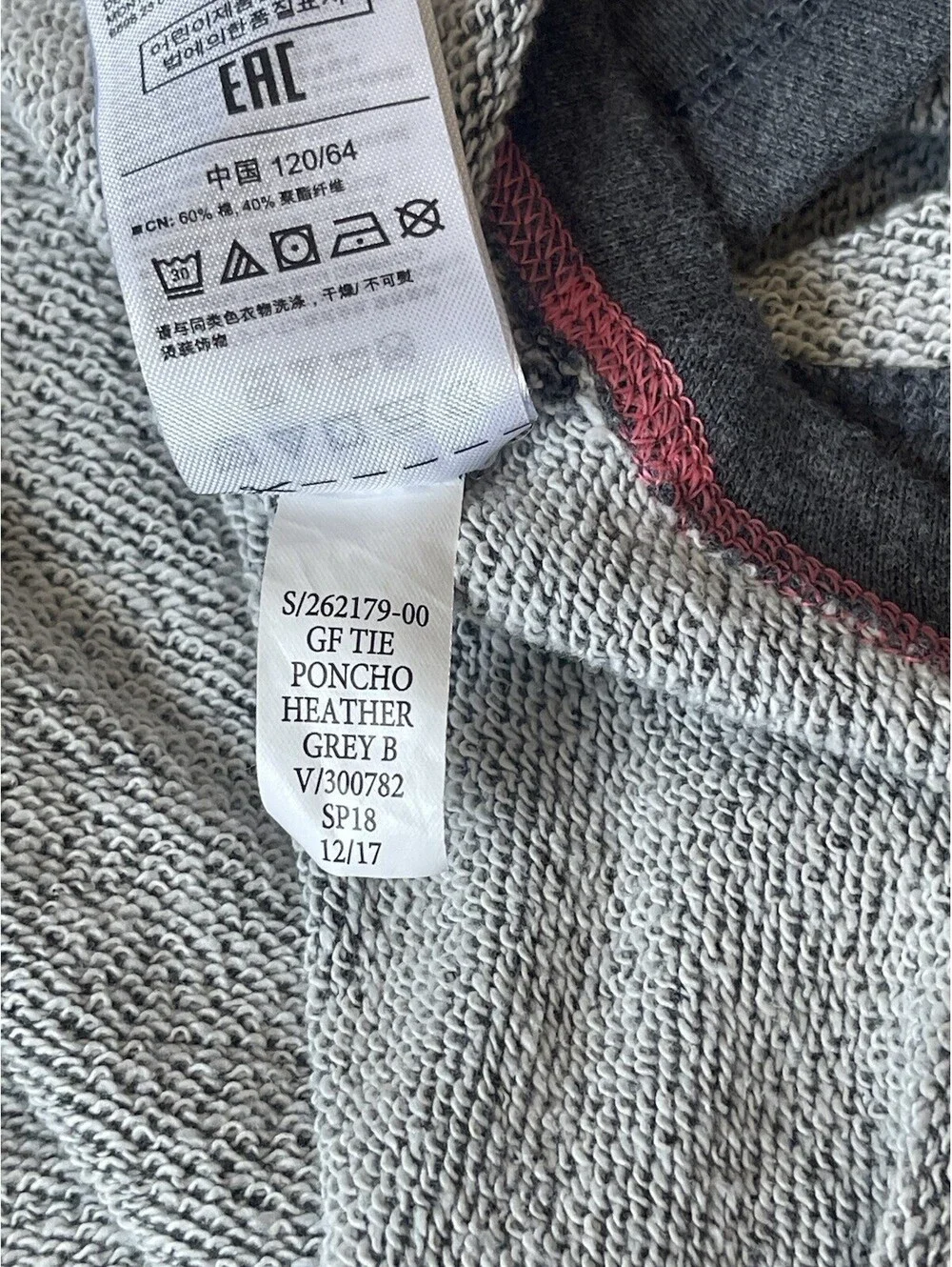 Gap Fit Dry Poncho Girls Sz S 6-7 Hoodie Pullover Tie Sweatshirt Gray Pink